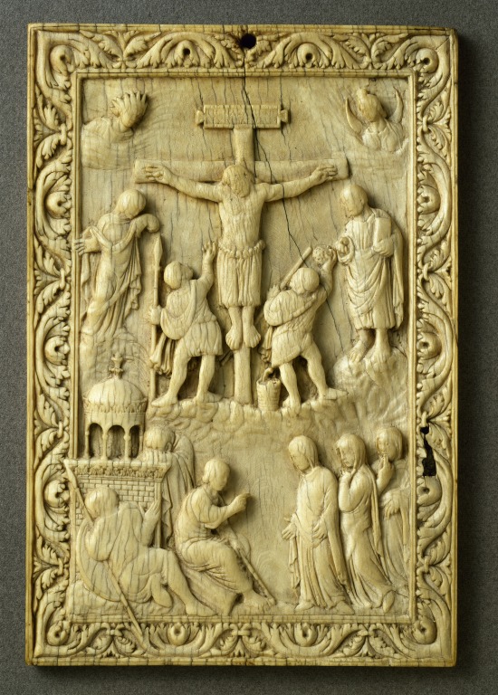 Bookbinding depicting The Crucifixion with women at the Sepulchre ...