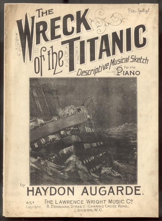 Piano sheet music 'The wreck of the Titanic' by Haydon Augarde card
