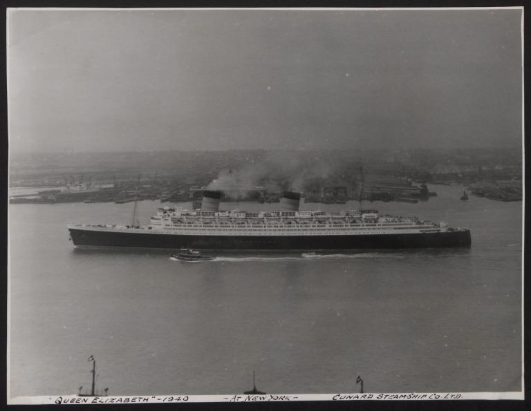 Photograph of Queen Elizabeth, Cunard White Star Line card
