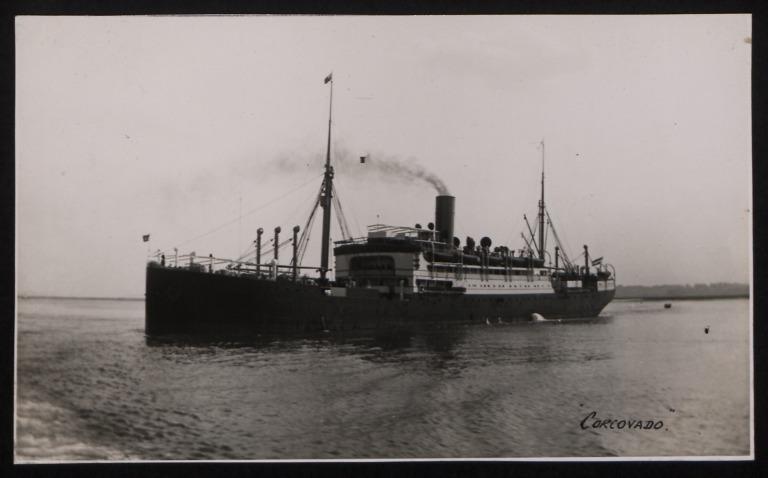 Photograph of Corcovado (r/n Suen, Guglielmo Peirce, Maria Cristina, Mouzinho), Hamburg Amerika Line card