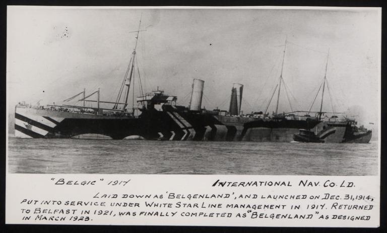 Photograph of Belgic (r/n Belgenland), Red Star Line (International Navigation Company) card