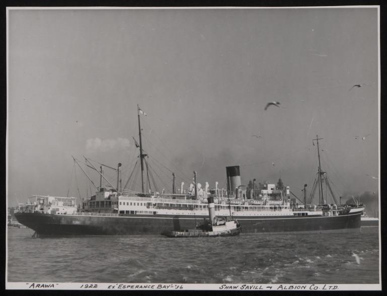 Photograph of Arawa (ex Esperance Bay), Shaw Savill and Albion Company Ltd card