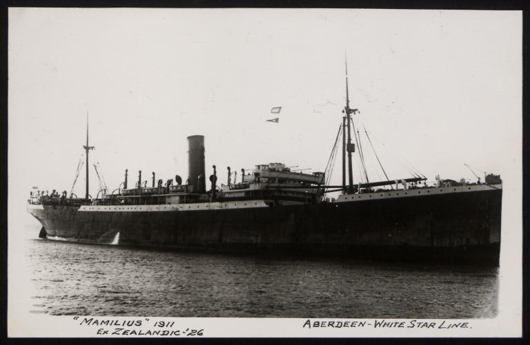 Photograph of Mamilius (ex Zealandic, r/n Mamari), White Star Line card