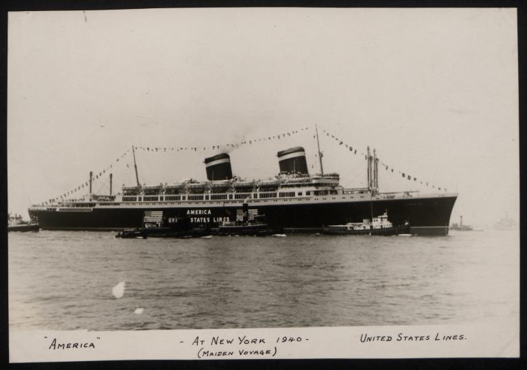 Photograph of America (r/n West Point, Australis), United States Line card