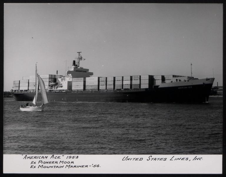 Photograph of American Ace (ex Pioneer Moor, Mountain Mariner), United States Line card