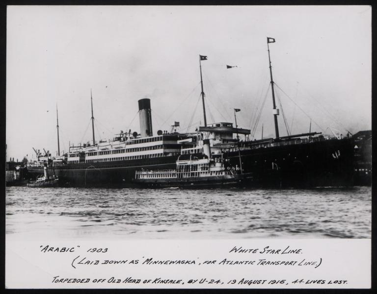 Photograph of Arabic, White Star Line card