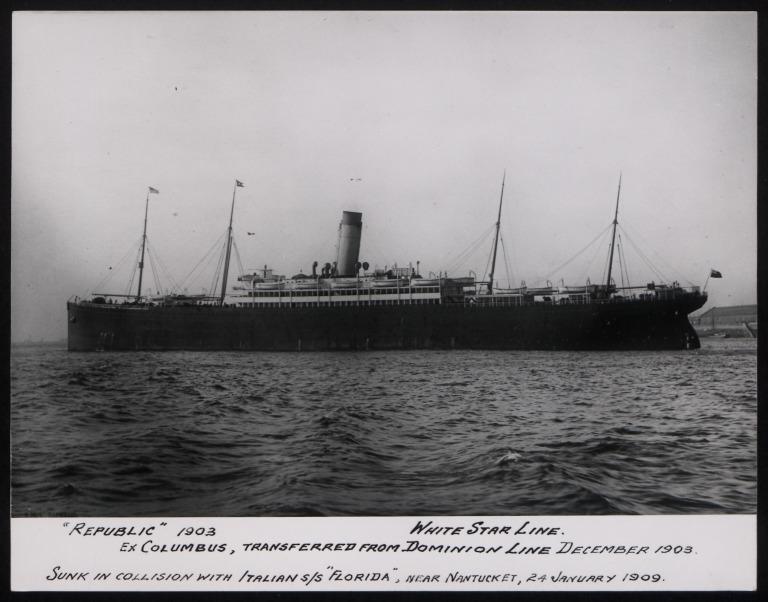 Photograph of Republic (ex Columbus), White Star Line card
