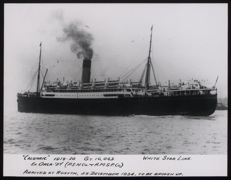 Photograph of Calgaric (ex Orca), White Star Line card