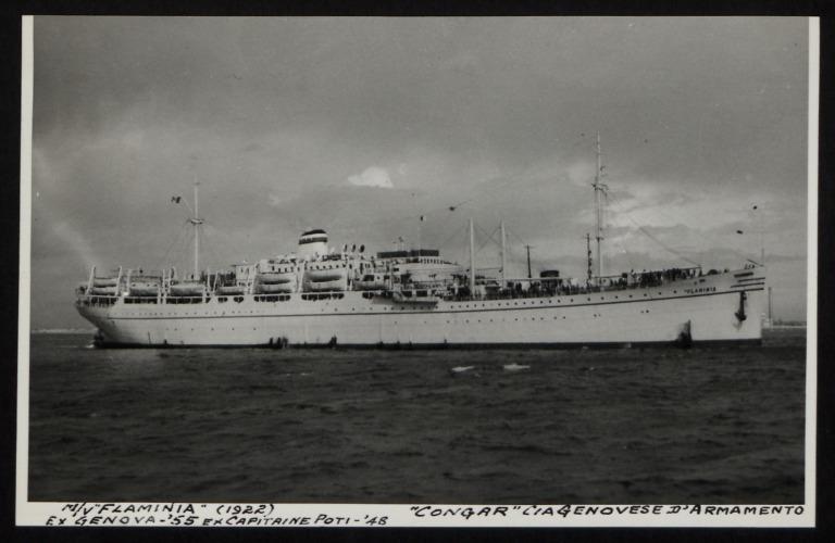 Photograph of Flaminia (Genova - 1955) (Capitaine Poti - 1948), Congar, Cia Genovese D'armamento card