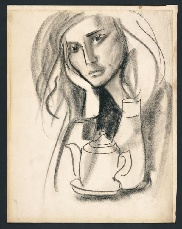 A Woman's Head, Teapot and Milkbottle card