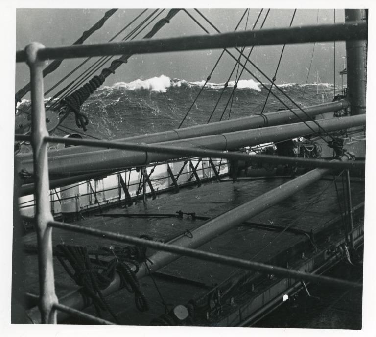 Photograph of S.S. Rancher, Harrison Line, during north west gale en ...