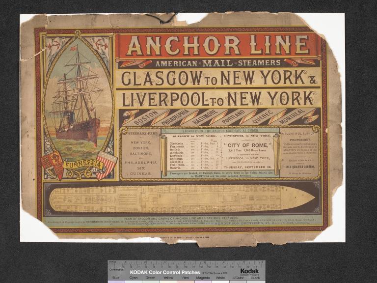 Anchor Line poster, Furnessia, Glasgow-New York and Liverpool-New York Sep-Oct 1882. card