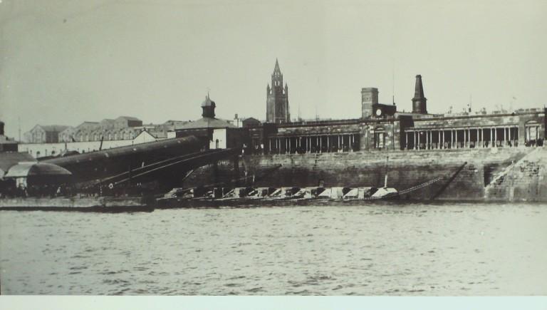 Photograph of Landing Stage and Baths Liverpool pre 1895 card