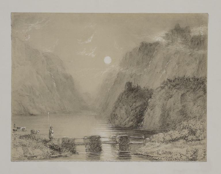 Lake, Mountain and Bridge - Moonlight card