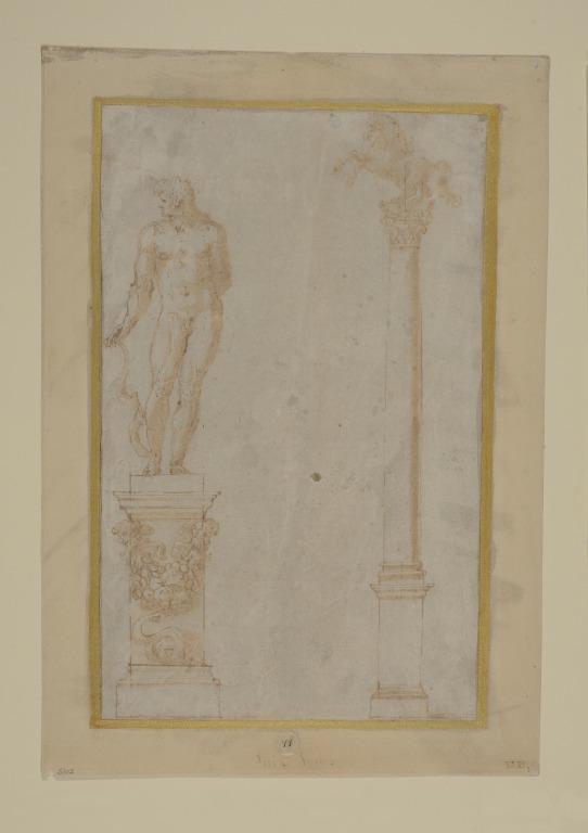 Statue on a Pedestal and Column Supporting a Horse card