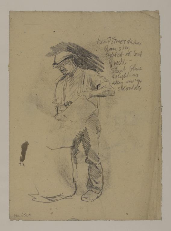 Study of a Man Emptying Grain into a Sack (Recto); a Slighter Sketch of Subject from Another Angle (Verso) card