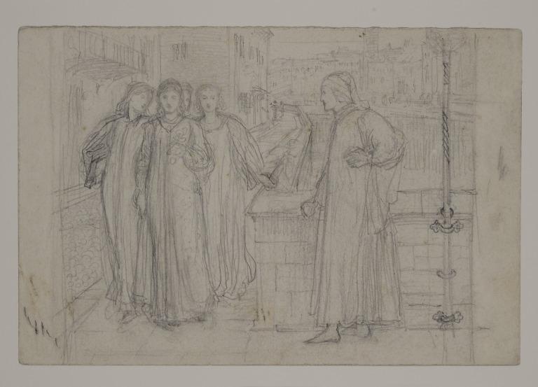 Sketch for Dante and Beatrice (Recto); Four Pencil Studies (Verso) card