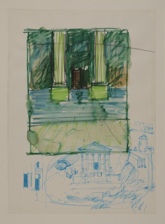 Working Drawing for 'The Walker Art Gallery' including Sketches of the Entrance Steps and the Portico Statues of Michelangelo and Raphael card