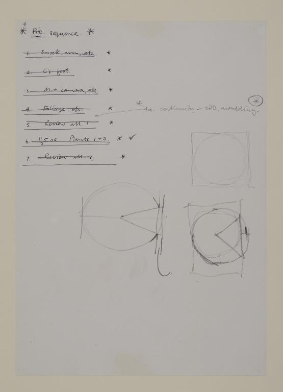 Three Sketches of Circles Enclosed by a Square, a Rectangle and Two Parallel Lines; and Notes on Completion of 'Two Windows/The People' card