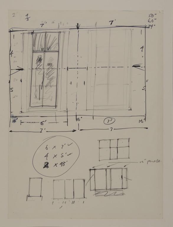 Front - Measured Drawing of Framework of Windows and Wall, Sketch of One Window, Sketch of a pane or window and Sketches of Framework of Windows and Wall, Back - Sketch of a Window card