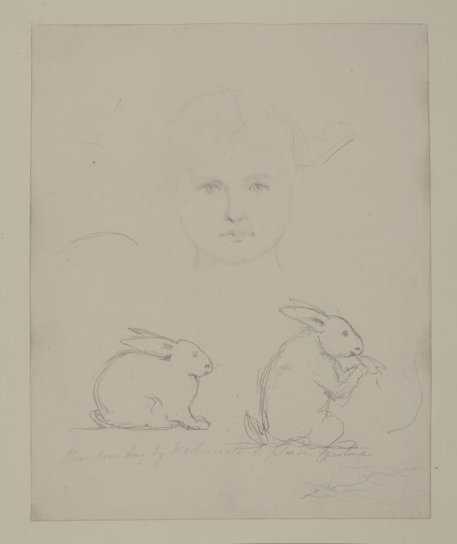 Study of Rabbits and Other Studies (Recto); Study of Child on Donkey (Verso) card