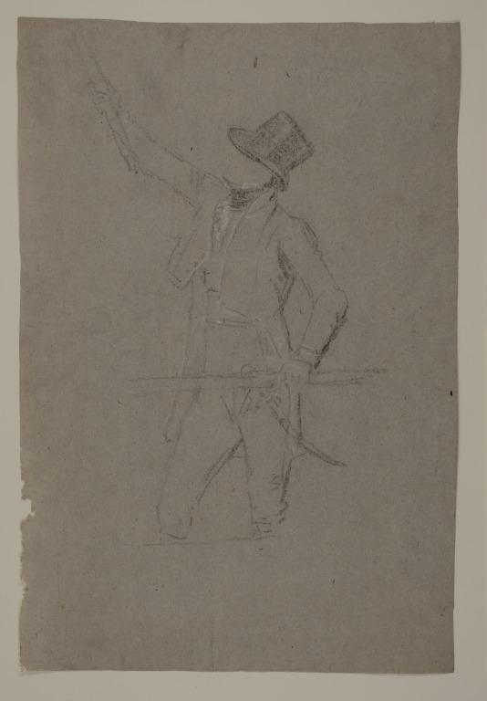 Study for the Death of Nelson : a Midshipman on the Upper Deck, Waving [?] His Right Arm, Left Hand Holding the Rail card