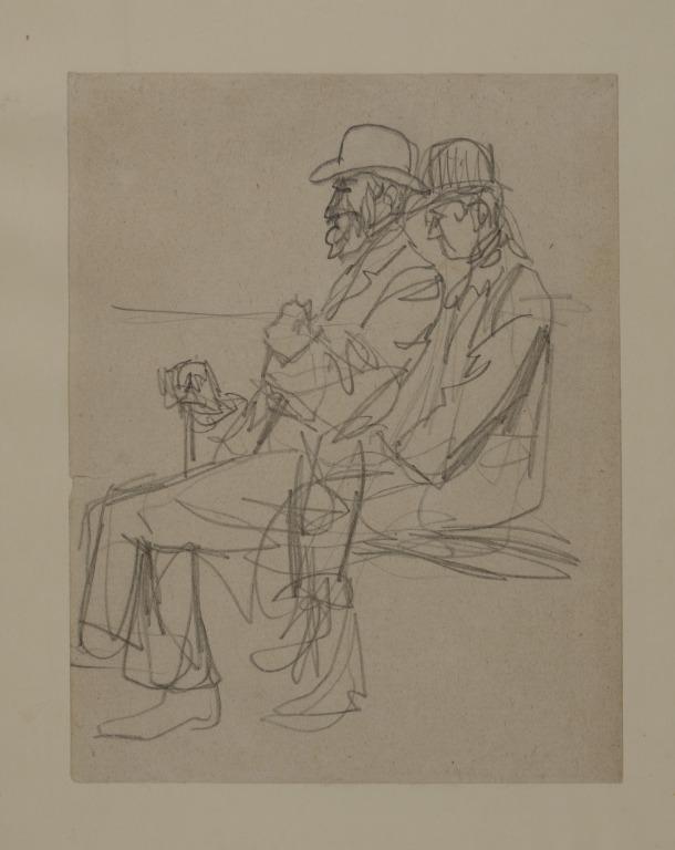 Two Sitting Men (Front); a Woman (Back) card