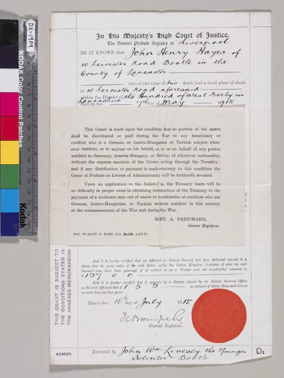 Papers relating to John Henry Hayes, ship engineer card