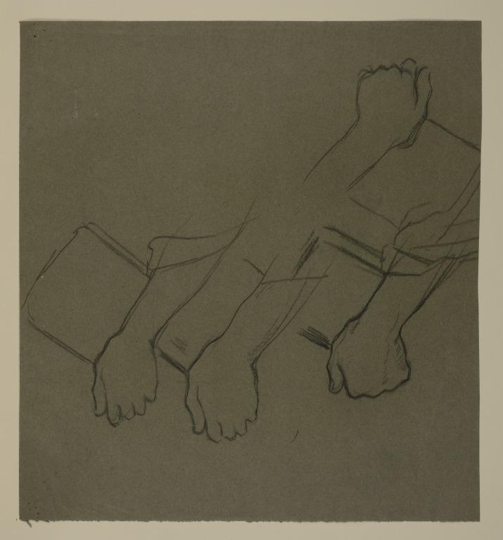 Study of Hands Holding a Book (Recto); a Pair of Legs (Verso) card