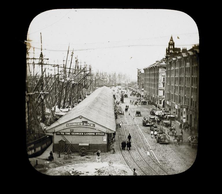 Glass lantern slide view of George's Dock, Liverpool card