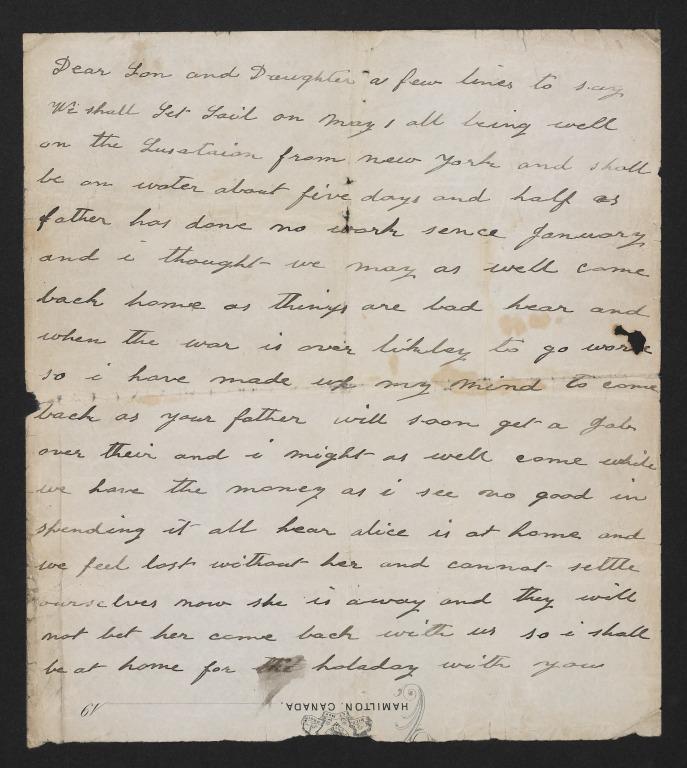 Letter from Alice Bishop to her son Walter card