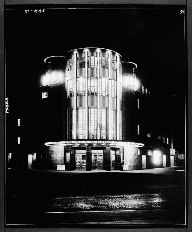 Photograph of exterior of Abbey Cinema, Wavertree taken at night card