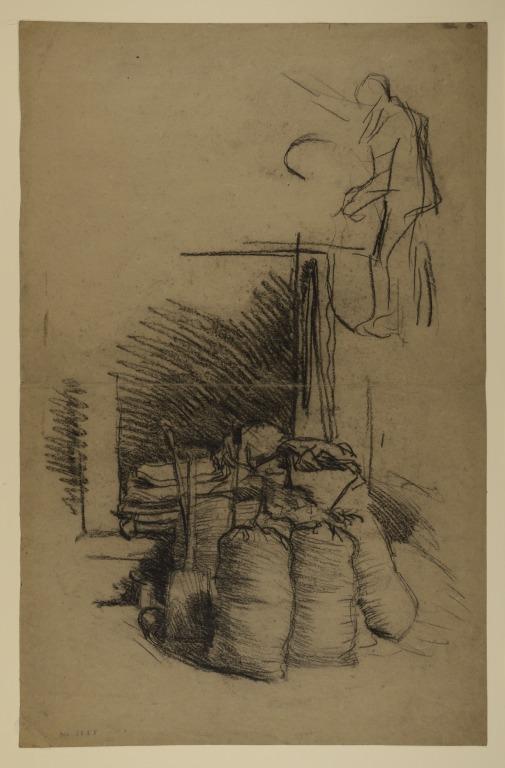 A Group of Sacks and Spades; a Slight Sketch of a Man card