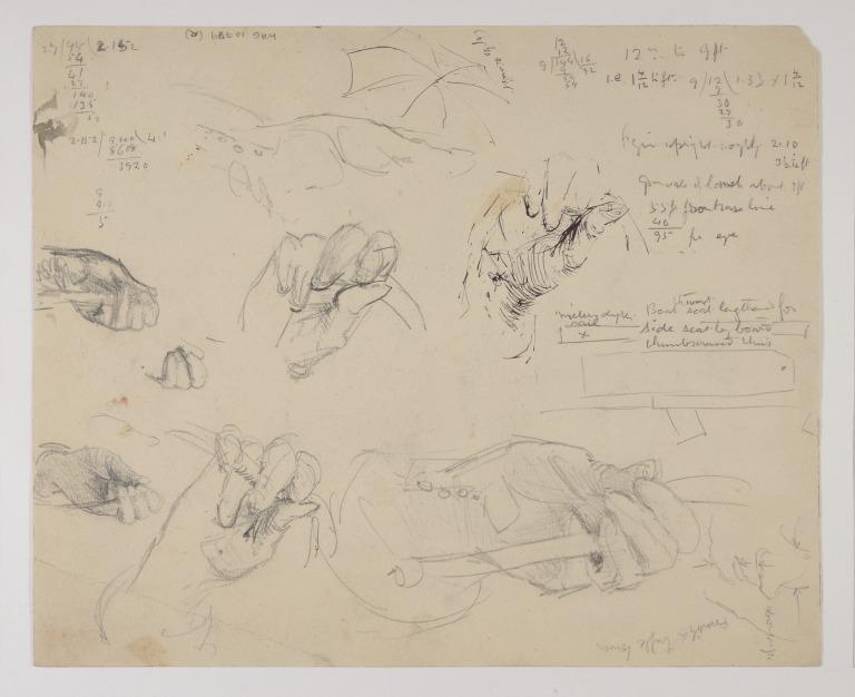 Hand Studies (Recto); Male Figures (Verso) (Studies for Boulter's Lock) card