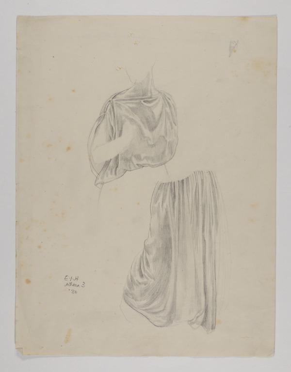 Drapery Study for a Female Figure  'Athena and Arachne' (Front); Sketch of Head (Back) card