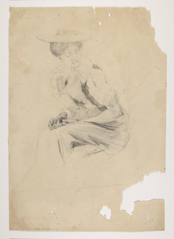 Woman Seated, in a Straw Hat (Recto); Woman's Head Looking Down (Verso) (Studies for Boulter's Lock) card
