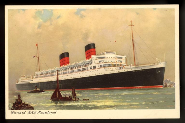 Postcard of SS Mauretania, Cunard Line card