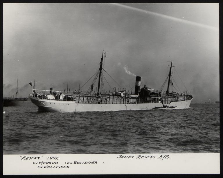 Photograph of Reserv (ex Merkur, ex Bestevaer, ex Wellfield), Sunds Rederi A/B card