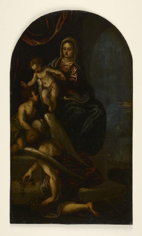 Madonna and Child enthroned with the infant Saint John and an angel card