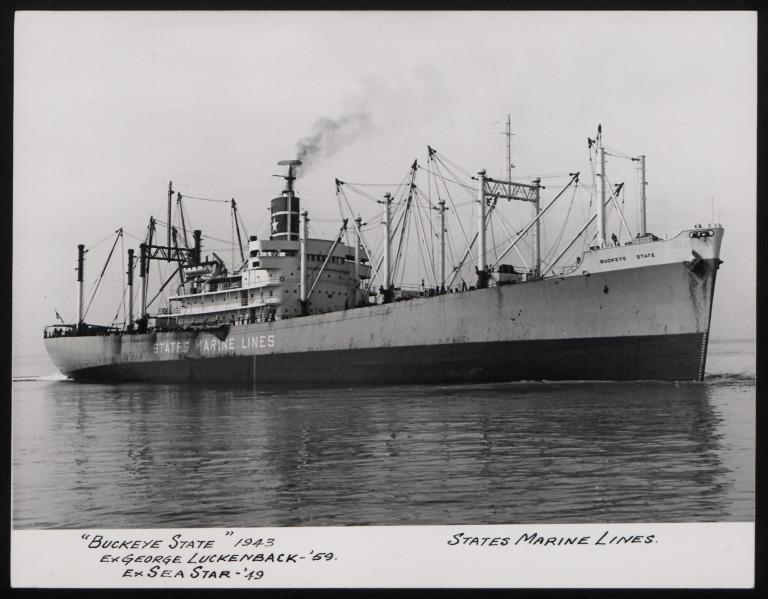 Photograph of Buckeye State (ex George Luckenbach, Sea Star), States Marine Corporation card