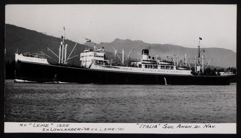 Photograph of Leme (lowlander 1948) (leme-1941), Italia Società Anonima Di Navigazione card