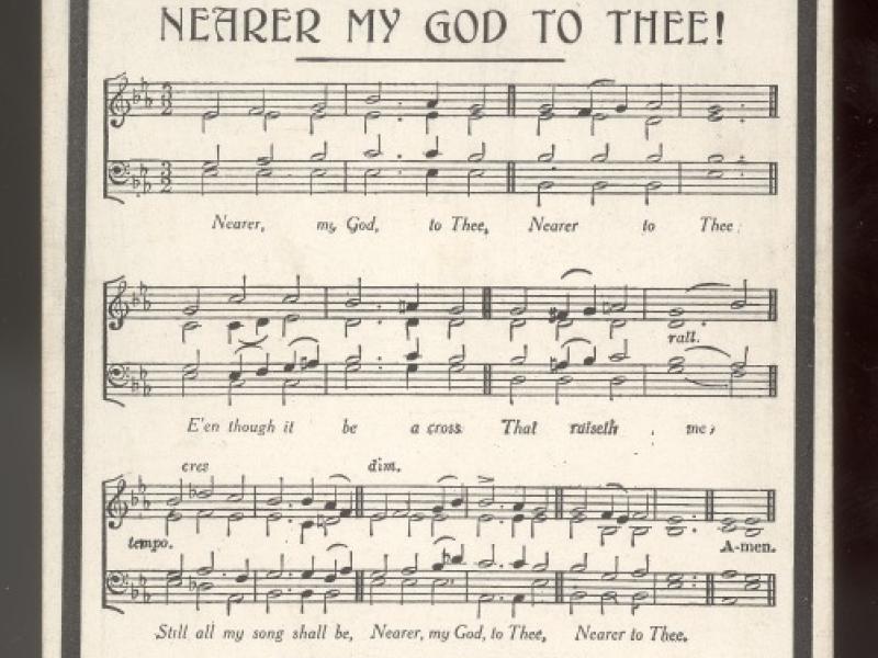 Postcard commemorating the sinking of the Titanic with words & music of Nearer  My God to Thee | National Museums Liverpool