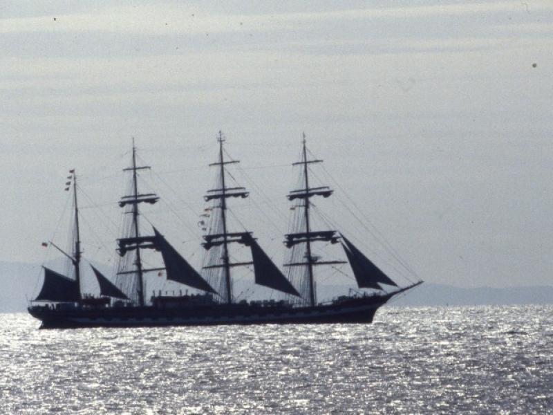 Photograph of Russian ship Kruzenshtern tall ships leaving Liverpool ...