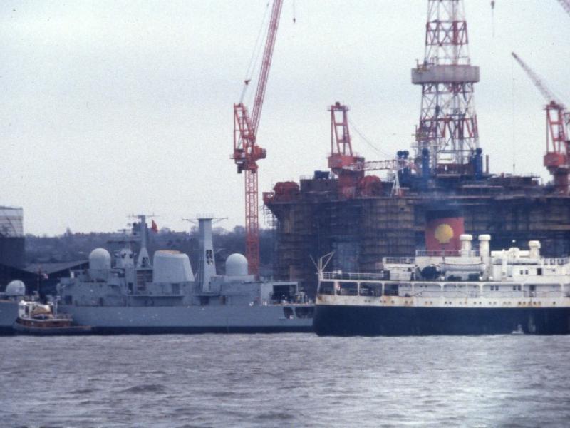 Photograph of Cammel Laird shipyard from opposite side of Mersey ...