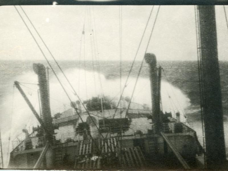 Photograph of a Blue Funnel Line ship in high seas | National Museums ...